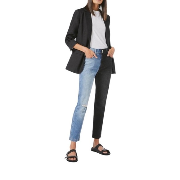 Frame Le Sylvie Slender Straight Jeans Black Indigo Mix Playtha Two Tone Size 24 - Picture 4 of 12